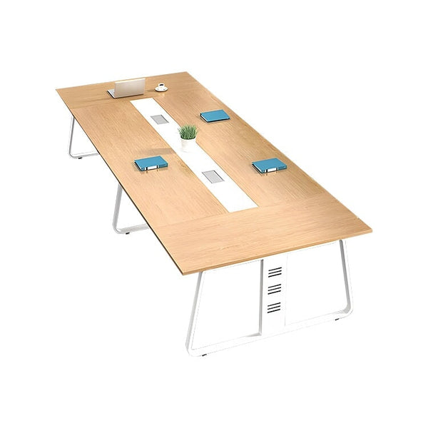 テーブル　ミーティングテーブル　会議テーブル　会議用テーブル エコ素材　パーティクルボード　埋め込み式配線　木目調　アーバン  モダン   HYZ-455