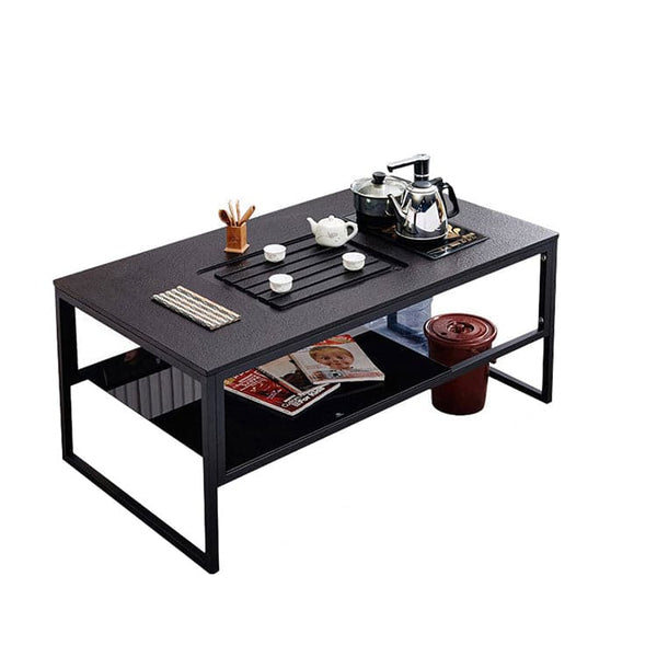 テーブル　ティーテーブル　センターテーブル　ローテーブル　リビングテーブル　焼結石天板　高強度　強化ガラス張り　シンプル　ブラック   CSZ-406