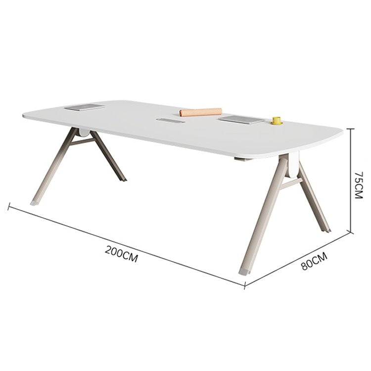会議テーブル　会議　テーブル　デザイン性　Ａ字型　脚フレーム　配線穴　角丸加工　ぶつかり防止　エコ板材　エッジ　揺れにくい HYZ-490
